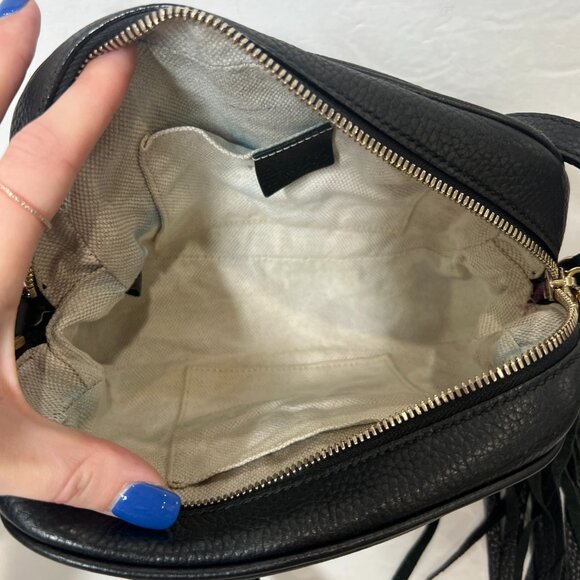 $1280 GUCCI Black Leather Disco Soho Gold Hardware Tassel Crossbody Bag as is - Picture 12 of 16